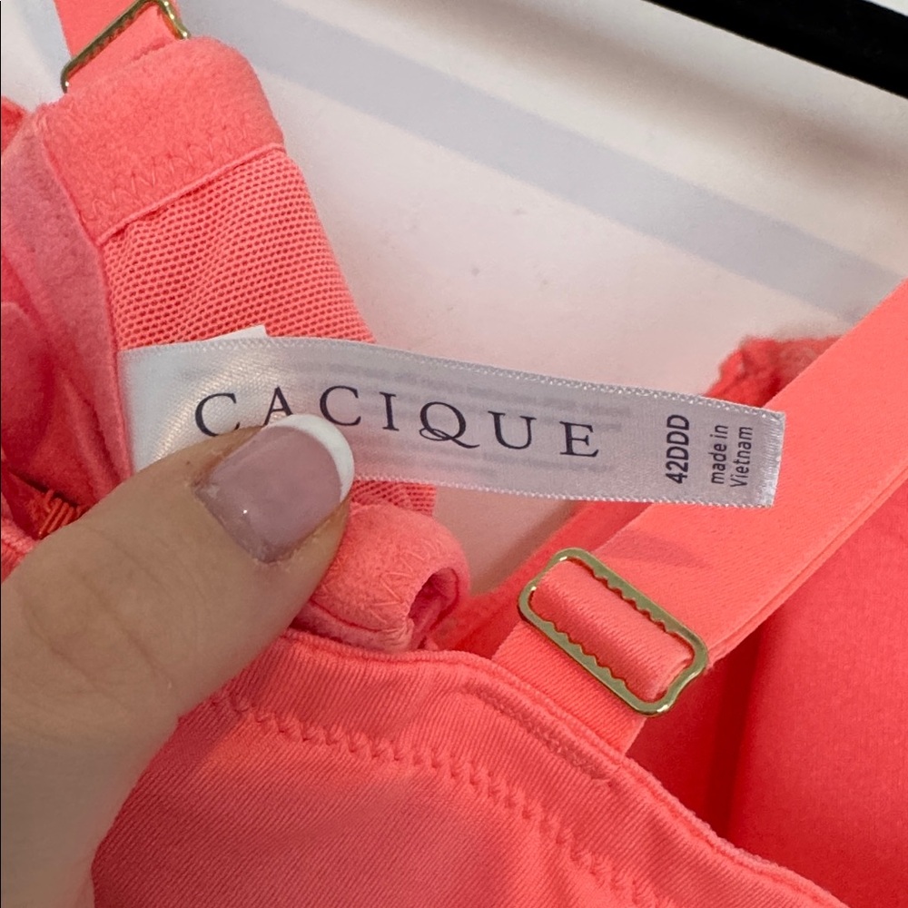 Cacique Vibrant Orange/Pink Lace Nightgown Slip - Size 42DDD - Picture 7 of 8
